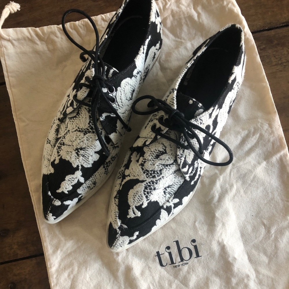 TIBI black & white floral jacquard shoes